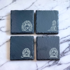 Labradoodle gift. Doodle Dog coasters, dog coasters, slate engraved coasters, Labradoode Mom, Doodle Gift, Lab Gift, Lab,
