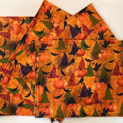 Spooky Halloween Burlap Placemats Set of Two Mats Featuring Etsy