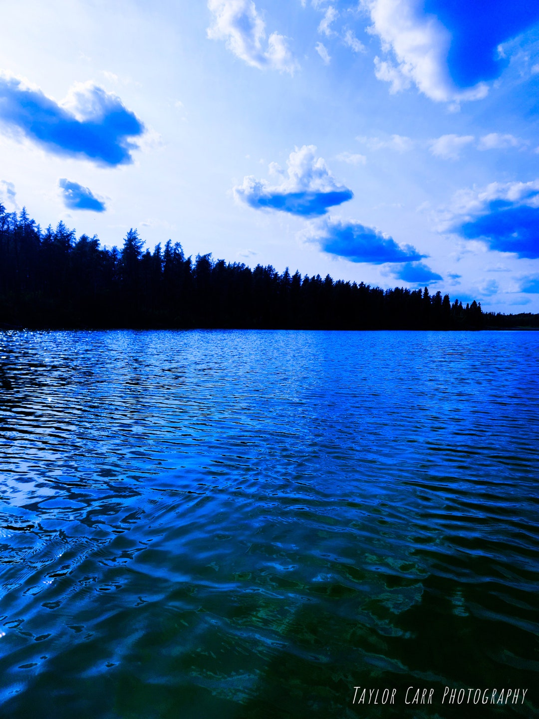 Zeden Lake Silhouette Blue Sky Lake View Northern Saskatchewan