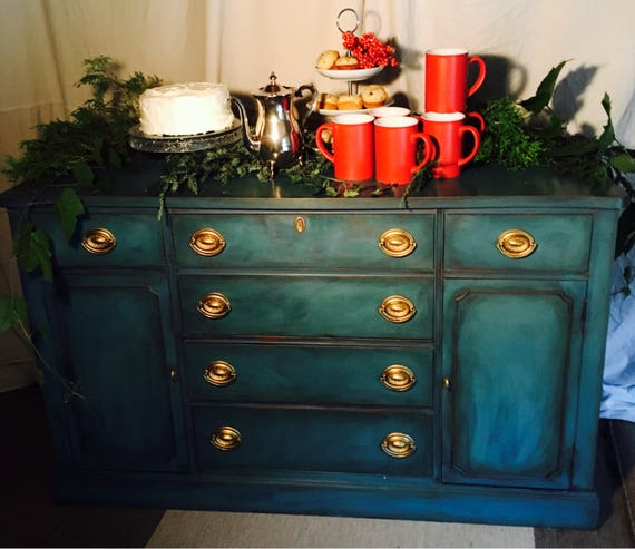 Sample Sold Peacock Blue Antique Buffet Etsy