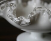 Pedestal Candy Dish Silver Crest by Fenton Footed Milk Glass Bowl