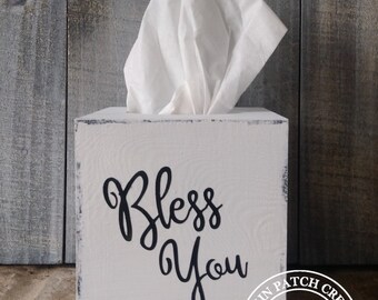 Wood Tissue Box Cover, Tissue Box, Farmhouse Tissue Box, Bless You Tissue Box, Custom Tissue Box
