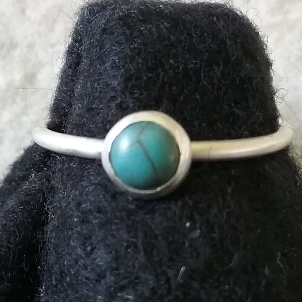 Ring, 6MM Native Turquoise Gem mounted on Sterling Silver band, good toe ring,  Size to order.