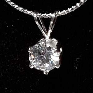Necklace, 6mm Cubic Zirconia, Sterling Silver Finding, silver tone chain and Lobster Claw Clasp, chain length options