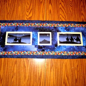 Beautiful Christmas Table runner, Christian, Wisemen, Joseph and Mary