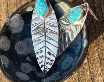 Sonoran Rose Turquoise Sterling Silver Feather Earrings