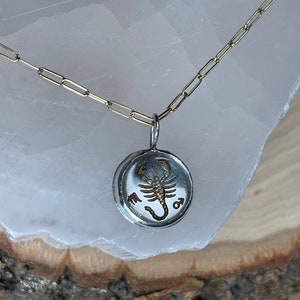 Vintage Scorpion Intaglio Fine Silver Pendant 14kt Gold-filled Chain 16&quot;