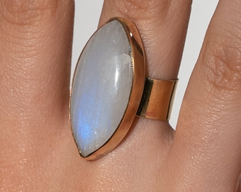 Rainbow Moonstone Marquise Statement Ring