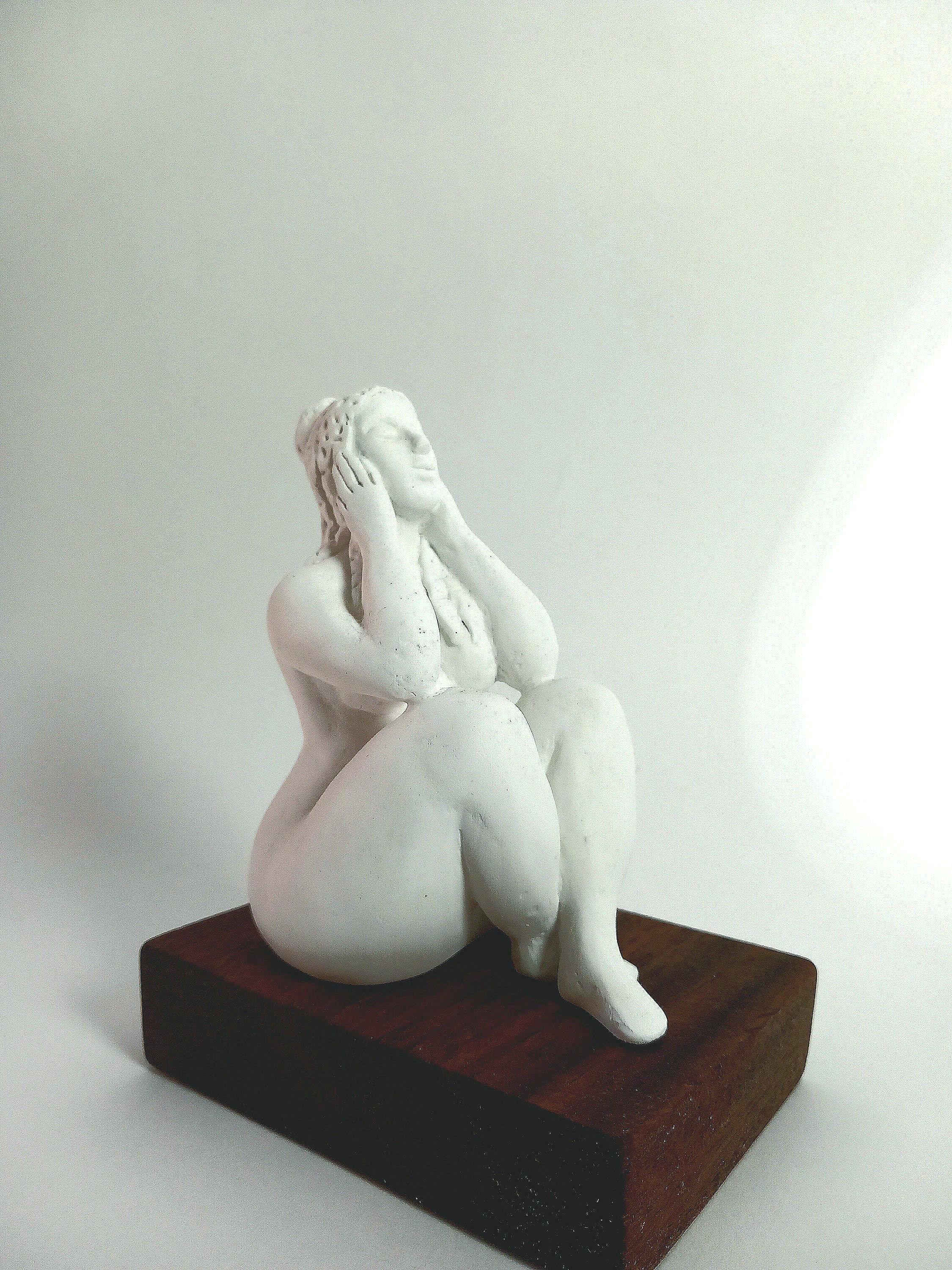 Young Woman Worshipper Figurine in Meditation: Inspired by Minoan Culture.