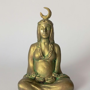Lunar Goddess Figurine: Sitting Young Pregnant Woman Inspired by Ancient Myths and Religions.