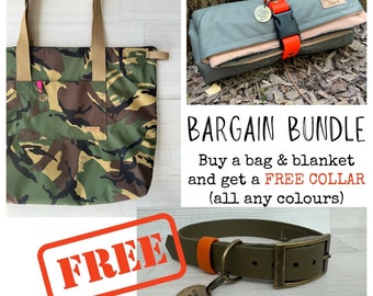 ADVENTURE BUNDLE! Buy a Design Your Own bag & blanket and get a bespoke biothane collar FREE! Oversized bag waterproof biothane personalised