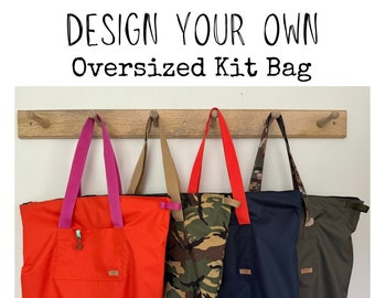 Design Your Own - Oversized kit bag waterproof zip closure with personalised hand stamped brass tag - dog adventure weekend holiday