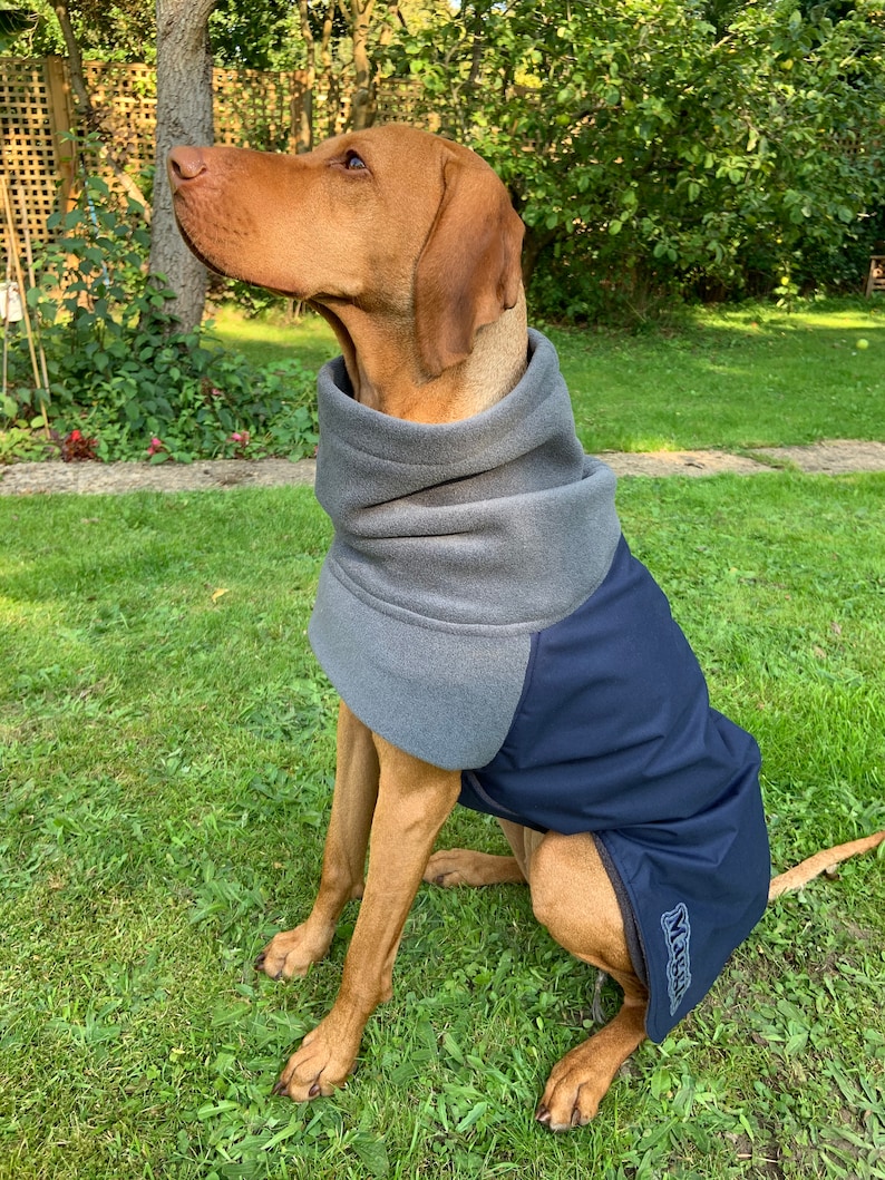 Custom made fleece lined dog coat navy & grey warm winter coat Etsy