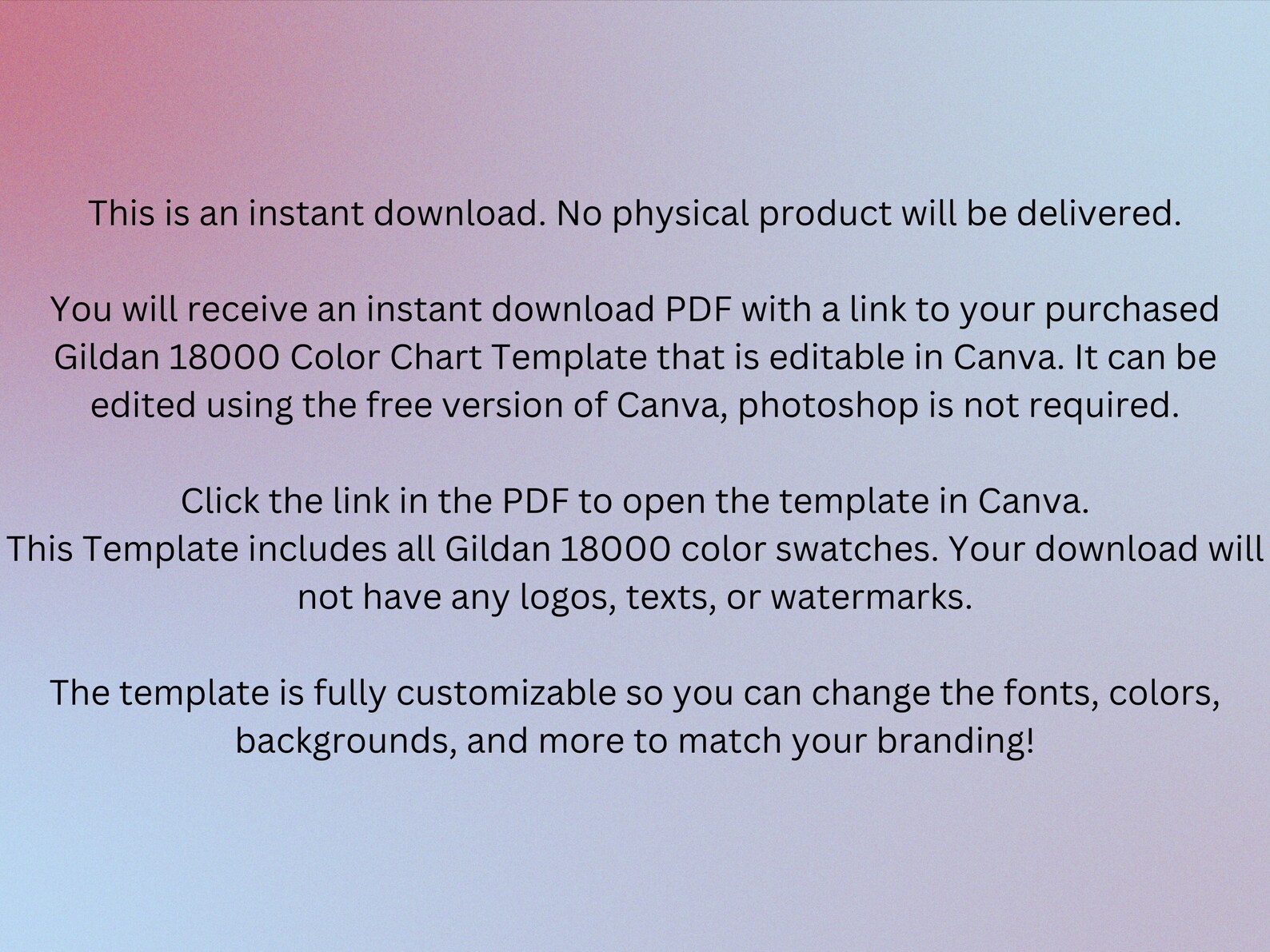 Gildan Color Chart Downloadable Template Gildan 1800 Editable Etsy