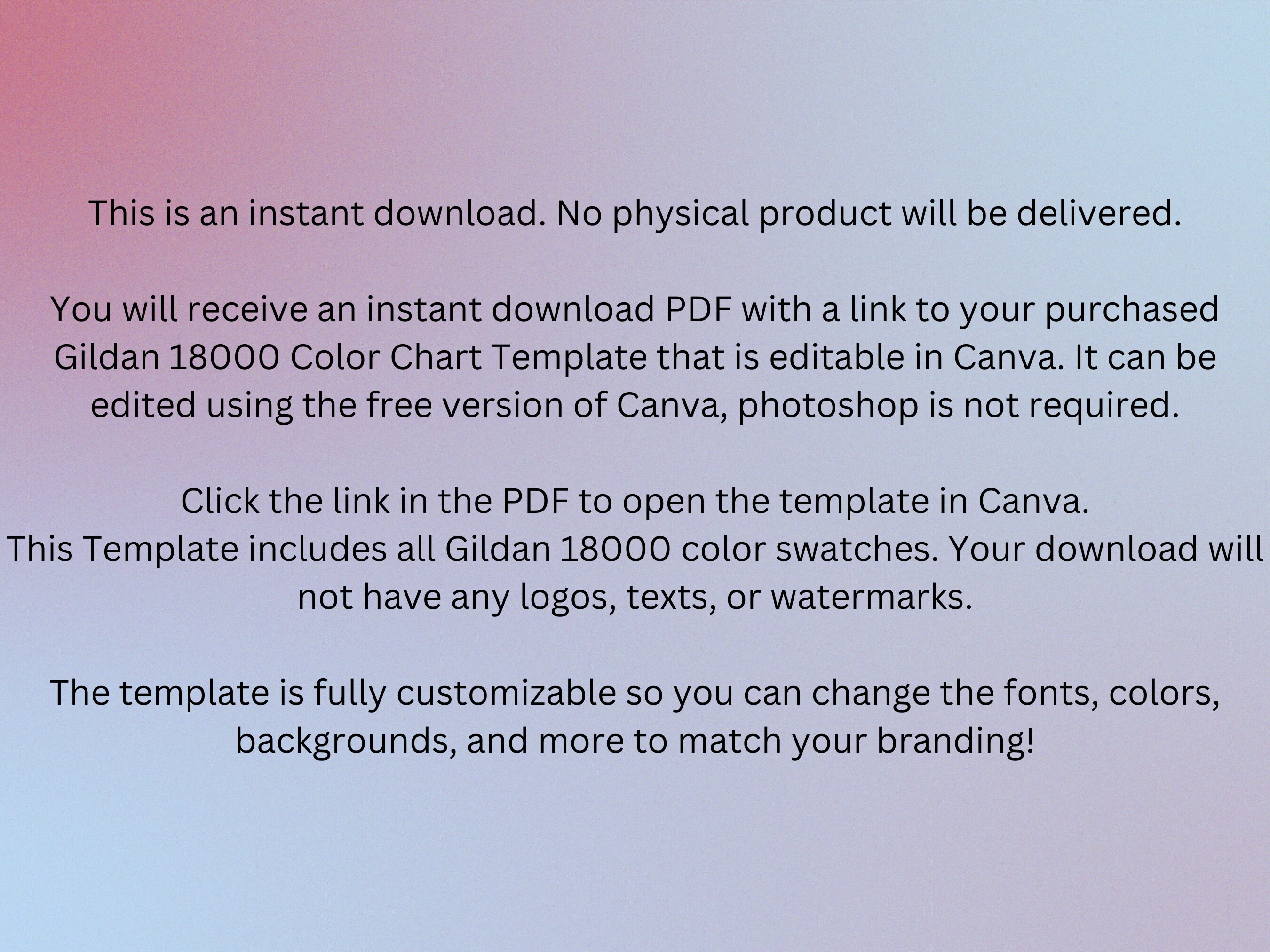 Gildan Color Chart Downloadable Template Gildan 1800 Editable Etsy