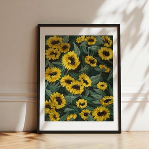 Sunflowers Gouache Painting Art Print: Floral Wall Decor (8x10)