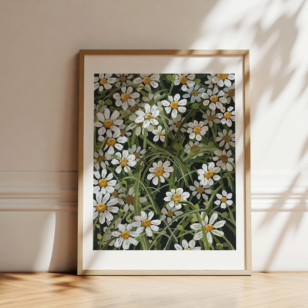 Chamomile Gouache Painting Art Print, Flower Art Print