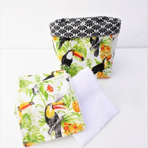 Washable wipes lot of 12 and their matching basket, cleansing wipes, zero waste, cotton fabric and sponge white bamboo