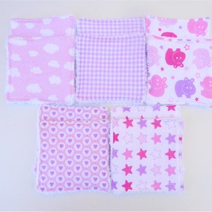 Set of 10 ecological washable wipes, baby wipes, zero waste cotton and white, pink and purple sponge