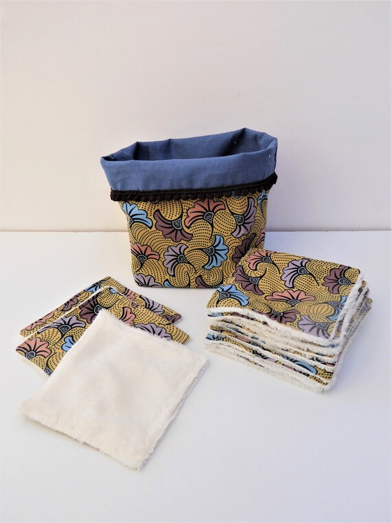 Lot De 12 Lingettes Démaquillantes Lavables + Panier Assorti - Fait Main - Neuf