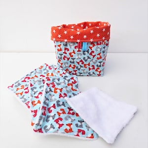 Washable wipes lot of 12 and their matching basket, cleansing wipes, zero waste, cotton fabric and sponge white bamboo