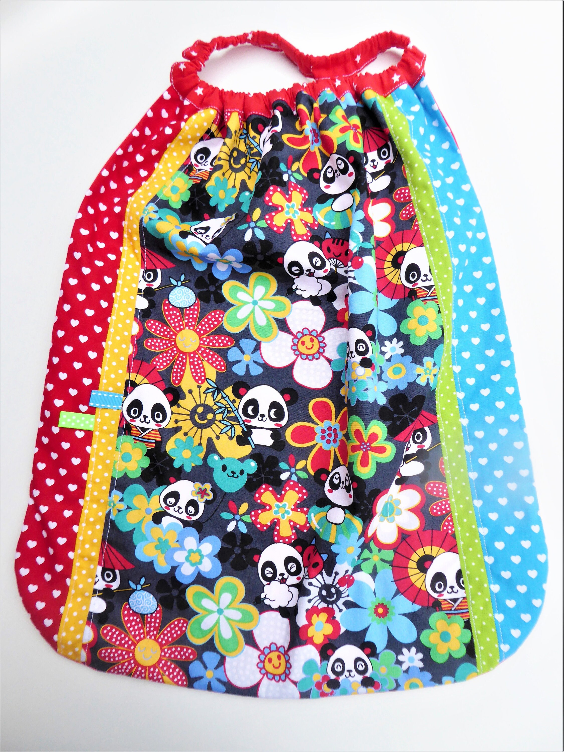 Serviette Élastiquée de Cantine, Grand Bavoir Maternelle, Serviette Table, École, Fille, Pandas et F