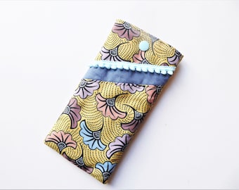 Etui à lunettes, étui téléphone portable, pochette lunettes en tissu imprimé fleurs de ginkgo et intérieur molletonné.