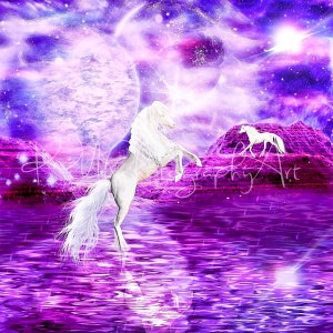 Einhorn Mondlicht Druck, Fantasie, Mond,