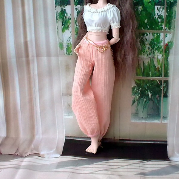 bjd 1/4 msd clothes. Peach color muslin crepe pants Fantasy harem style for dolls 17”-18”/ 45cm (big minifee) and similar in size