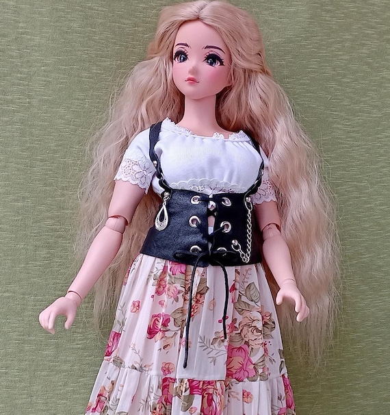 Pear Sd black natural Leather belt with harness for dolls 24”/60cm type Per body Smart doll and similar in size