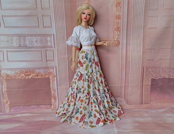 bjd 1/4 MSD Maxi chiffon boho skirt for 1/4 doll 17”-18”/45 - 50cm type Iplehouse FID and similar in size.