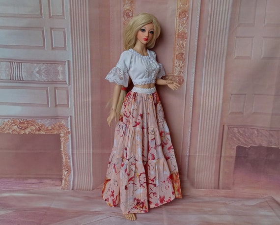 bjd 1/4 MSD Maxi boho chiffon skirt for bjd 1/4 doll 17”-18”/45 - 50cm type Iplehouse FID and similar in size.