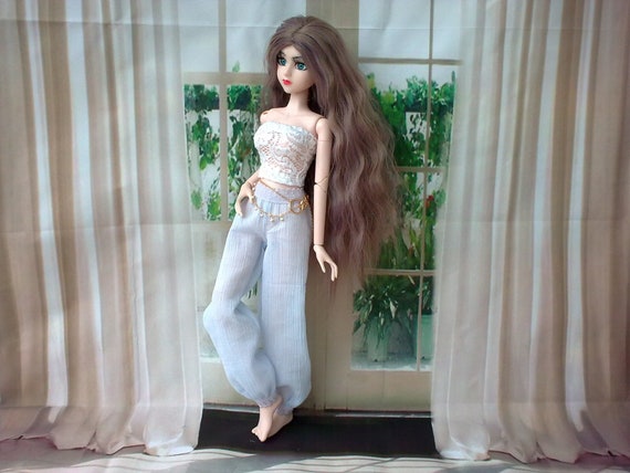 bjd 1/4 MSD Light blue crepe muslin pants Fantasy harem style for 1/4 dolls 17”-18”/ 45cm (big minifee) and similar in size