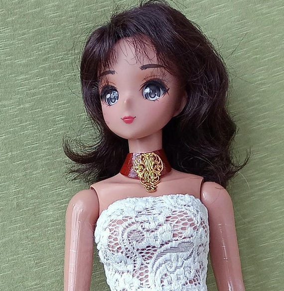 Smart doll leather necklace choker with gold decoration