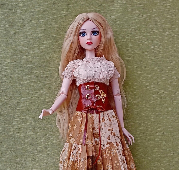 bjd 1/4 msd Brown natural leather steampunk underbust corset