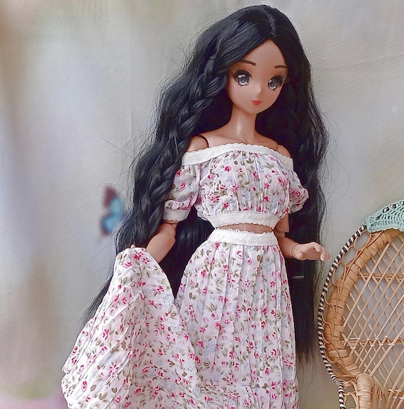 Smart doll Long summer dress set made of floral crinkled chiffon for Smart doll 24”/ 60cm and similar in size.