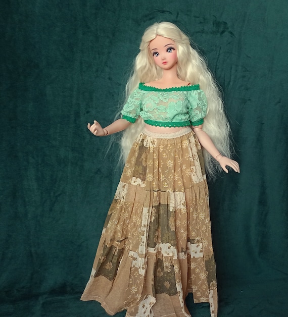 Pear Sd Maxi boho skirt of nice wrinled chiffon for 1/3 bjd type Pear Smart doll and similar in size