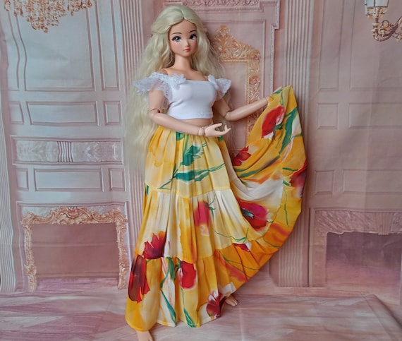 Pear Sd long Boho georgette skirt for dolls type Pear Smart doll and dolls similar in size