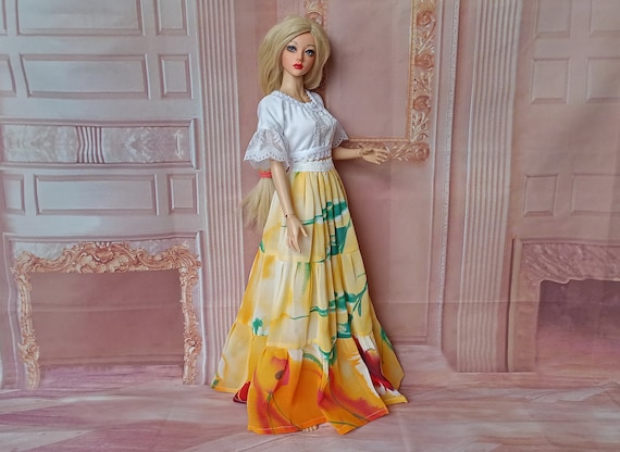 bjd 1/4 MSD Maxi boho georgette skirt for 1/4 doll 17”-18”/45 - 50cm type Iplehouse FID and similar in size.