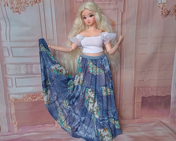 Pear Sd Maxi wide chiffon bohemian skirt for 1/3 bjd dolls type Pear body Smart doll and similar in size