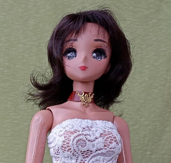 Smart doll leather necklace choker with gold decoration