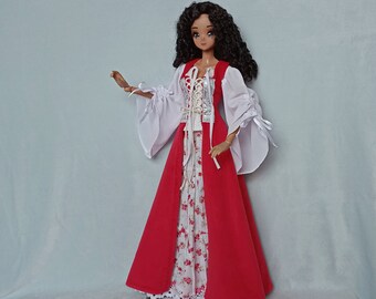 bjd 1/3 SD clothes Long dress set Fantasy historical style for dolls 24”/60cm like Smart doll and similar in size dollfie dream feeple60