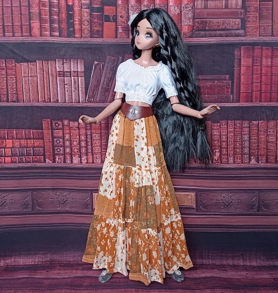 Smart doll long boho skirt of caramel color wrinkled chiffon for bjd 1/3 dolls 24” /60cm type Smart doll and similar in size