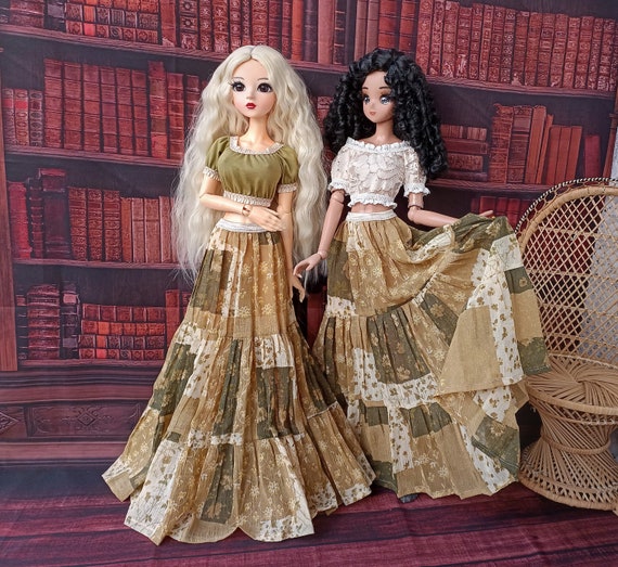 Smart doll Maxi wide bohemian wrinkled chiffon skirt for bjd 1/3 dolls type Smart doll and similar in size