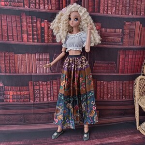 bjd 1/3 SD clothes. Maxi boho skirt of brown ornaments for dolls 24”/60cm type Smart doll and similar in size