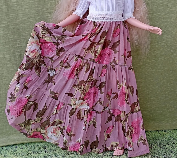 PEAR sd boho skirt of ruffled chiffon for dolls 24“ / 60cm type Pear body Smart doll and similar in size