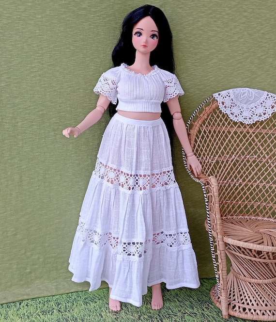 PEAR sd White boho skirt of cotton for dolls 24“ /60cm type Pear body Smart doll