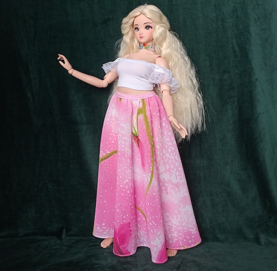 PEAR sd Maxi 1/2 circle skirt of pink chiffon for dolls 24”/60cm type Pear Smart doll and similar in size