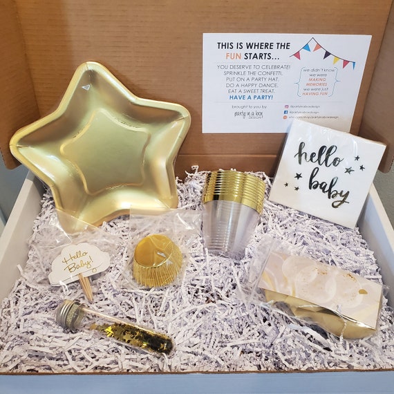 Hello Baby! Party in a Box | Party at Home | Quarantine Party | White and Gold Baby Il_570xn