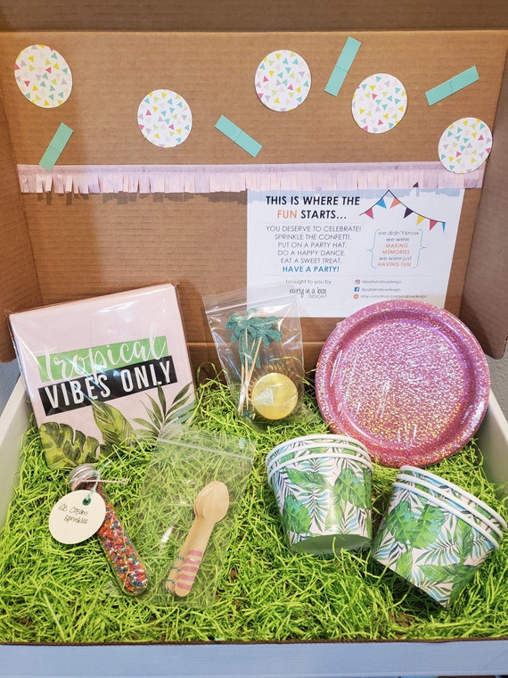 Pink and Green Tropical Party in a Box | Party at Home | Quarantine Party | Pink and Green Palm Leaf Party Il_570xn
